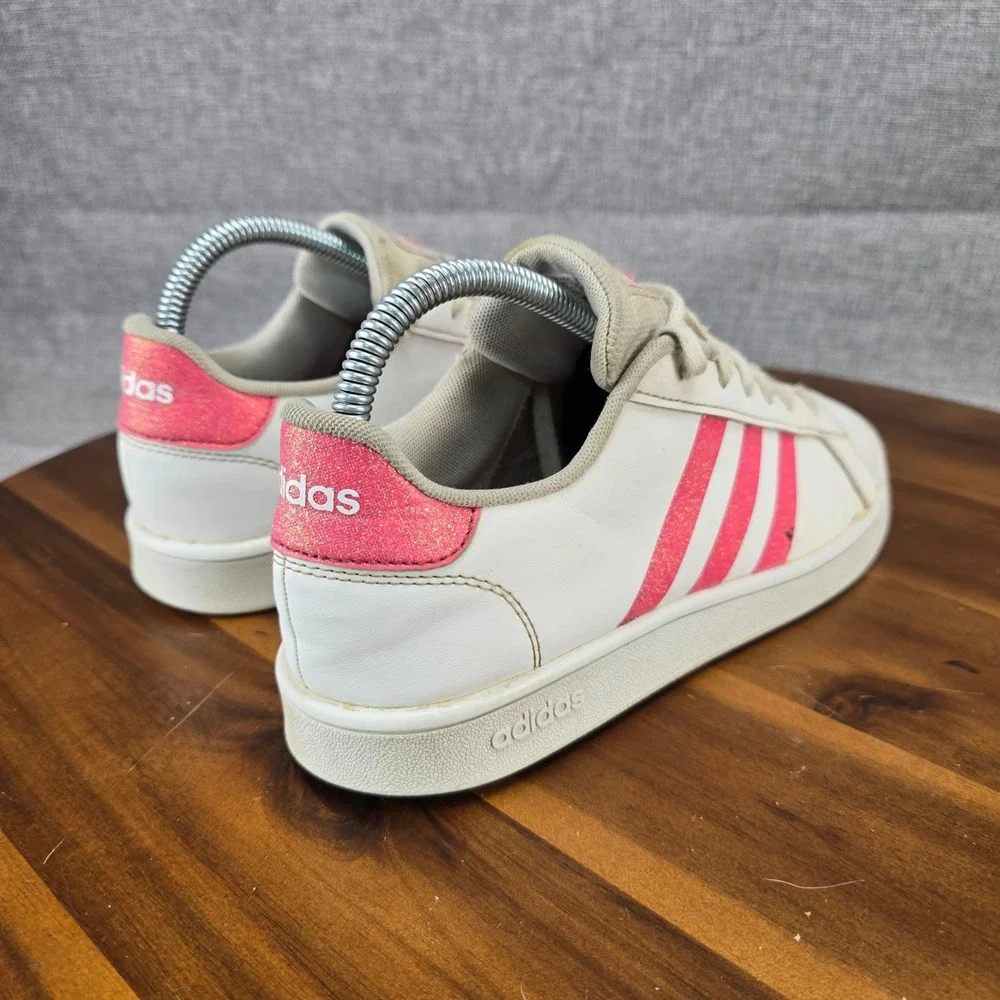 Adidas Grand Court White Pink Glitter Sneakers‎ EG5136 Womens 5.5 Low Top Shoes
